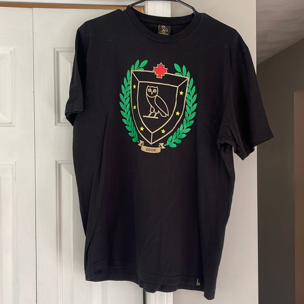 OVO Black Tee with Green and Red Crest